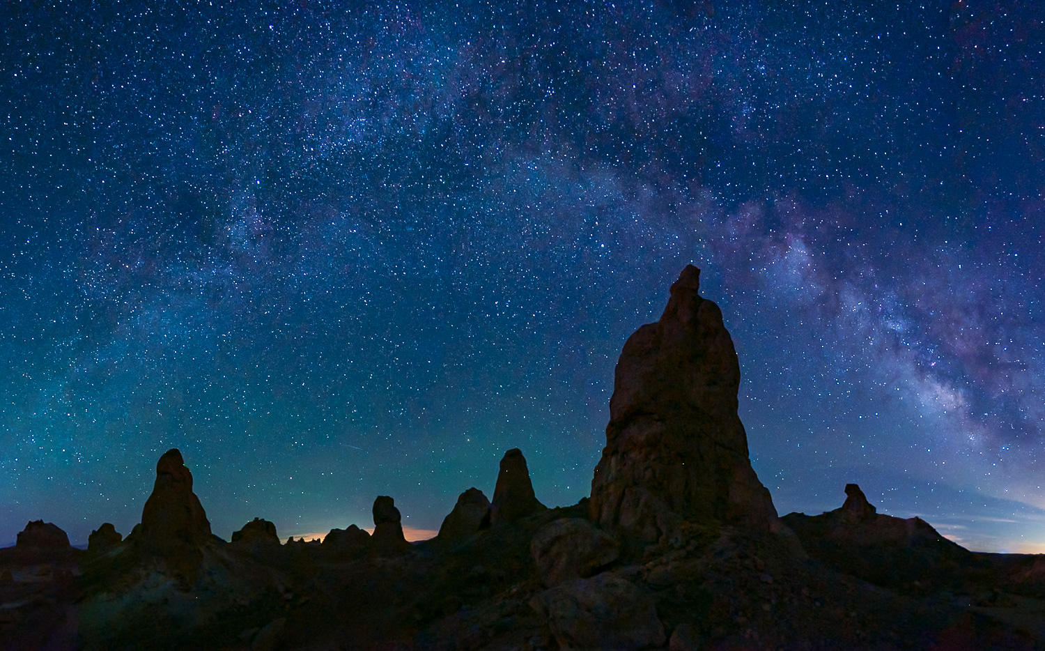 Stitched panorama of the Milky Way over Trona Pinnacles