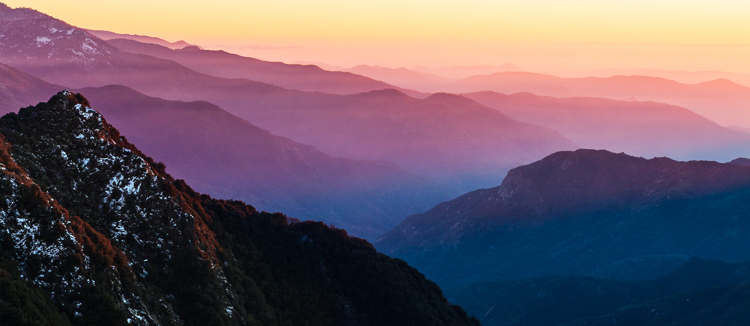 Sunset color gradient from King's Highway at Sequoia and Kings Canyon National Park